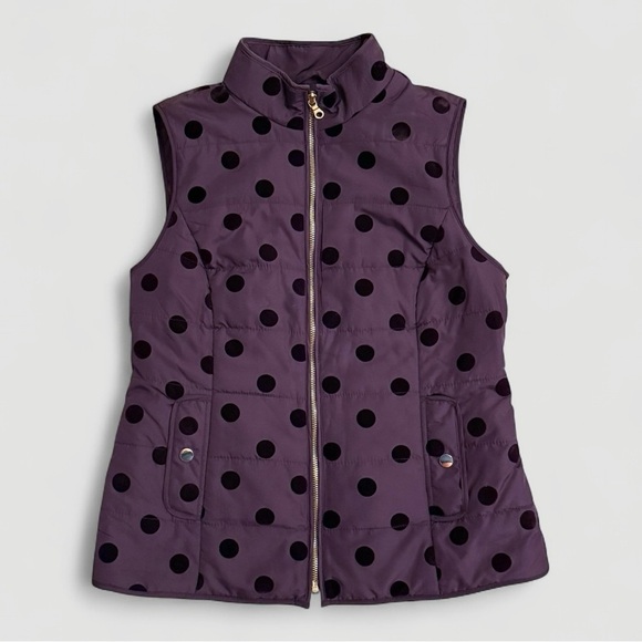 Charter Club Women’s Petite Plum Polka Dot Puffer Vest | Size Petite Medium - Picture 1 of 3